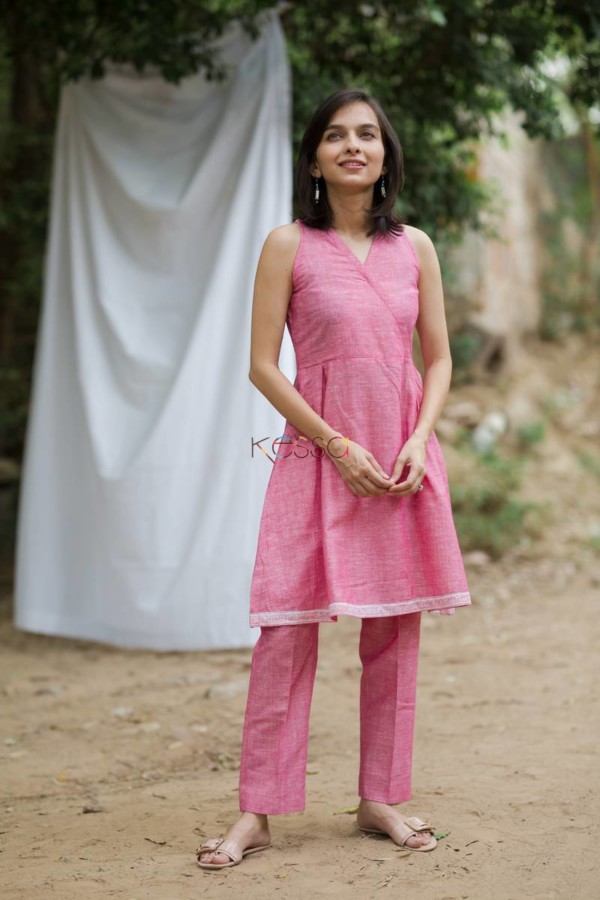 Image for Pink Linen Kurta Pant Set Featured
