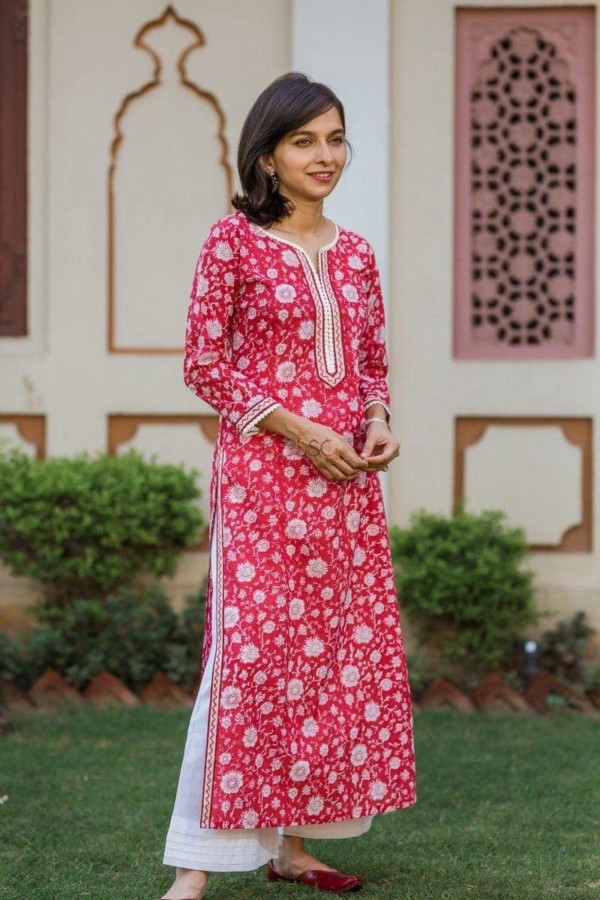 Image for Red Jaal Straight Fit Kurta Details
