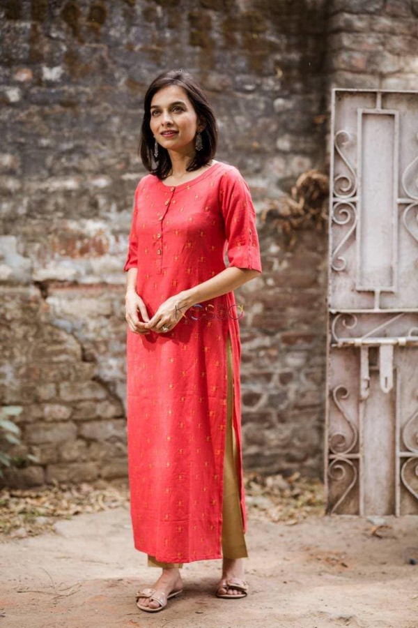 Image for Solid Red Straight Kurta Front