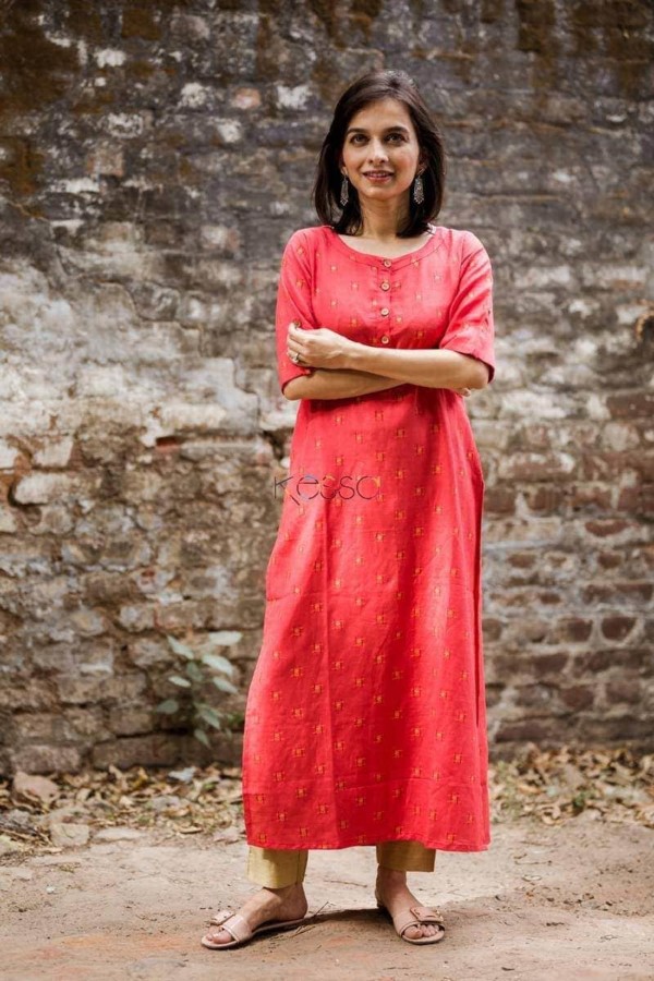 Image for Solid Red Straight Kurta Side