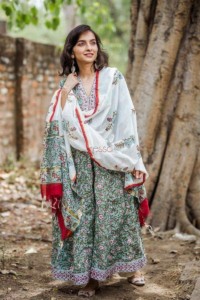 Image for Turquoise Kurta With Chanderi Dupatta Front