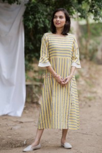 Image for White Grey Stripe Dress Front