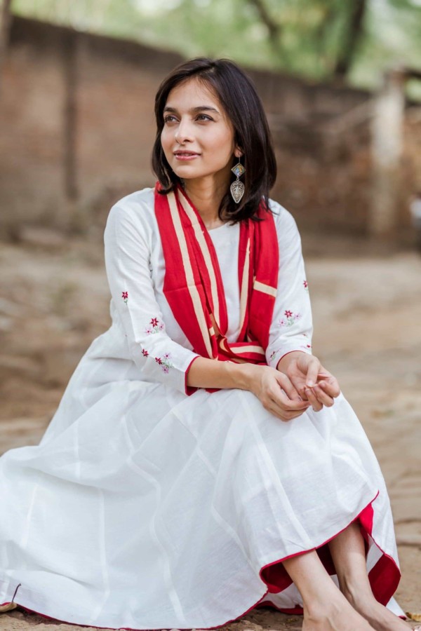 Image for White Kalidaar Kurta With Embroidery On Sleeves Featured Scaled