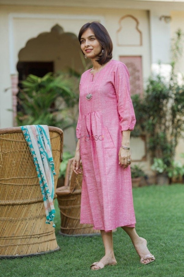 Image for Baby Pink Linen Dress Front