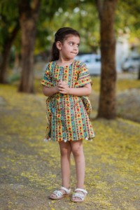 Image for Kessa Kids Kkk18 Yellow Teal Poncho Handblock Dress Front
