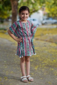 Image for Kessa Kids Kkk19 Pink Blue Handblock Dress Front