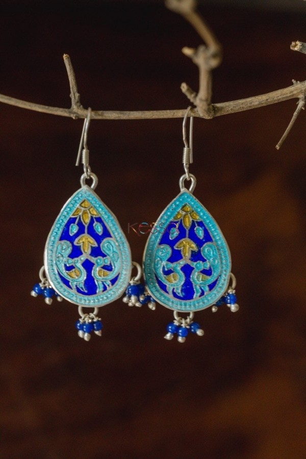 Image for Kessa Kusum Km05 Aqua Royal Blue Meenakari Earrings 2