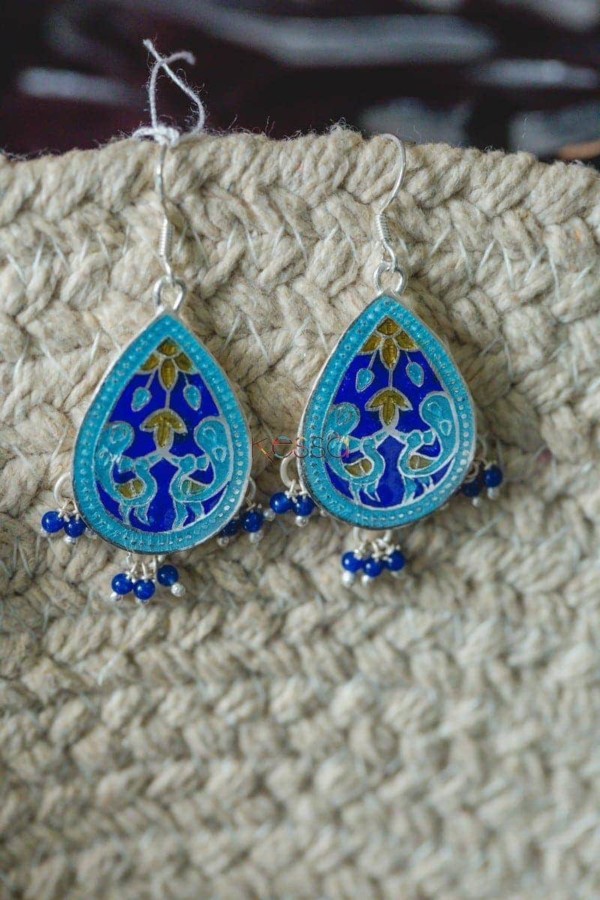 Image for Kessa Kusum Km05 Aqua Royal Blue Meenakari Earrings 3