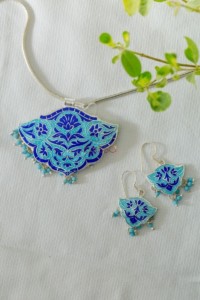 Image for Kessa Kusum Km11 Aqua Royal Blue Pendant Earrings Set 2