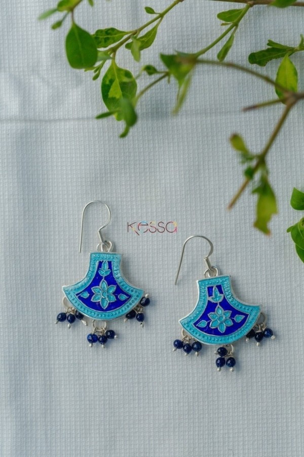 Image for Kessa Kusum Km17 Aqua Blue Meenakari Flower Earrings