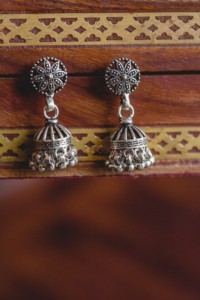 Image for Kessa Kusum Kt46 Phool Silver Jhumki Earrings 1
