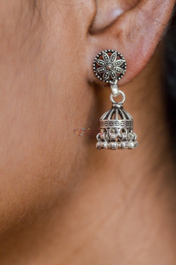 Image for Kessa Kusum Kt46 Phool Silver Jhumki Earrings 2