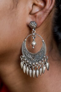 Image for Kessa Kusum Kt51 Flower Stud Teardrop Silver Earings Closeup