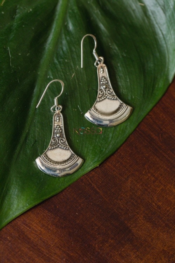 Image for Kessa Kusum Kt52 Silver Bell Carved Earrings