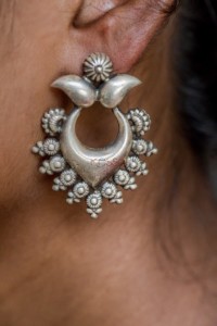 Image for Kessa Kusum Kt56 Tribal Tear Drop Silver Earrings Closeup