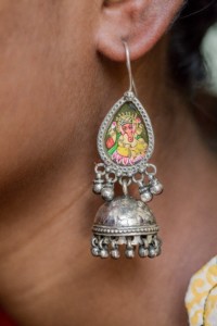 Image for Kessa Kusum Kt57 Lord Ganesh Motif Silver Earings Closeup