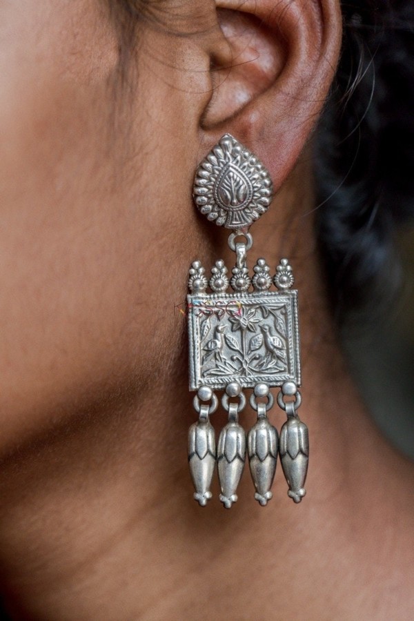 Image for Kessa Kusum Kt58 Silver Dangle Earrings Closeup
