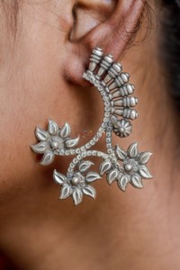 Image for Kessa Kusum Kt59 Phool Bael Silver Earings Closeup