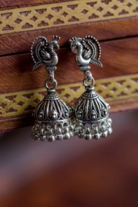 Image for Kessa Kusum Kt62 Mor Motif Silver Jhumki Earrings 1