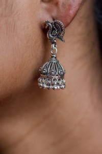 Image for Kessa Kusum Kt62 Mor Motif Silver Jhumki Earrings 2