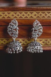 Image for Kessa Kusum Kt64 Mayur Nritya Silver Jhumki Earrings 1