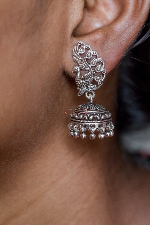 Image for Kessa Kusum Kt64 Mayur Nritya Silver Jhumki Earrings 2