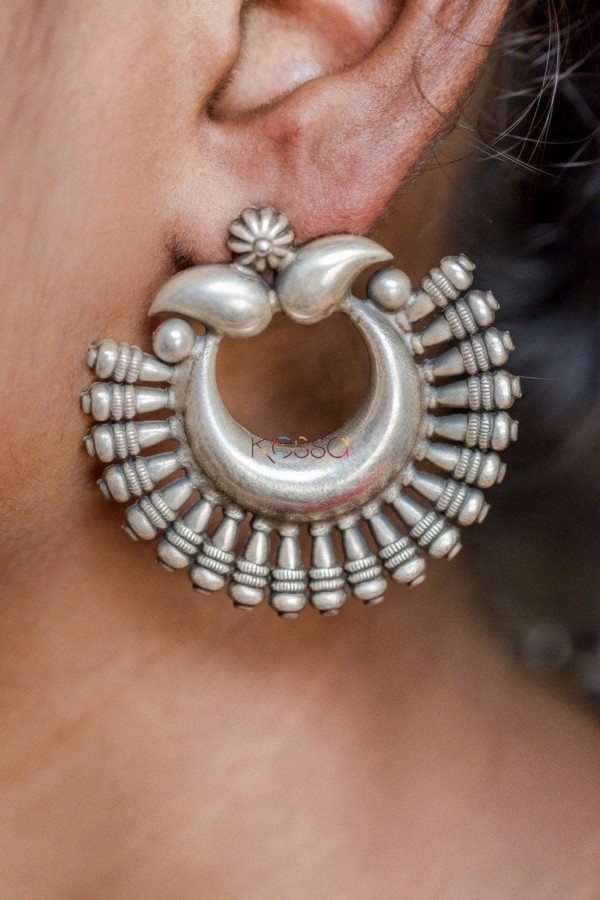 Image for Kessa Kusum Kt66 Tribal Huggie Silver Earrings 2