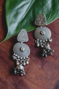Image for Kessa Kusum Kt67 Tribal Chandelier Silver Earrings 1