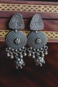 Image for Kessa Kusum Kt67 Tribal Chandelier Silver Earrings 2