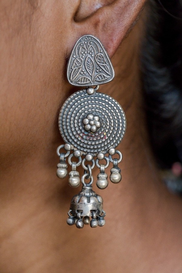 Image for Kessa Kusum Kt67 Tribal Chandelier Silver Earrings 3