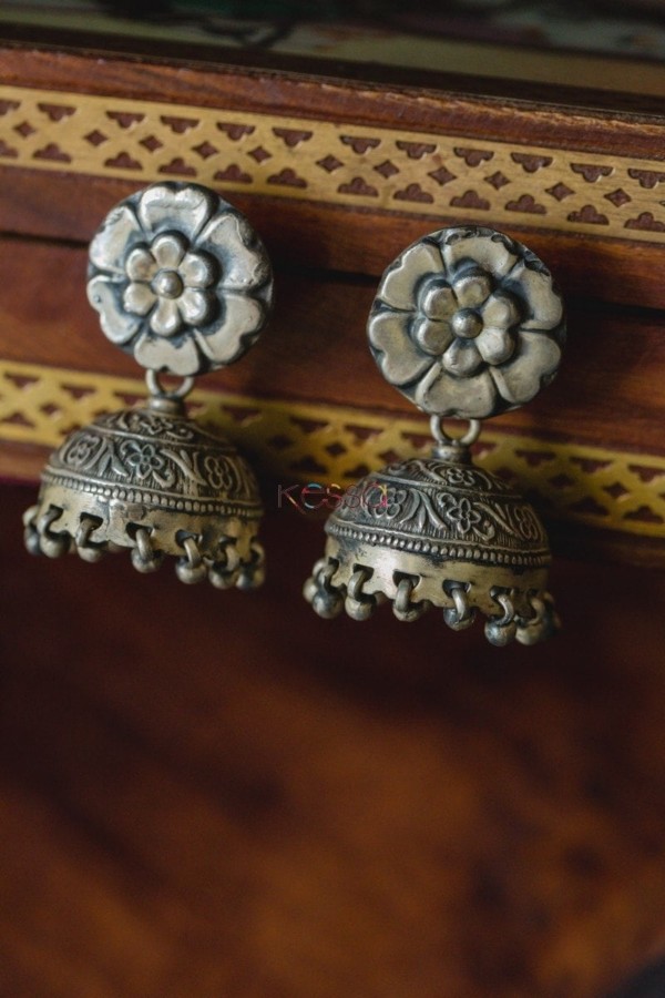 Image for Kessa Kusum Kt70 Manjari Jhumki Silver Earrings