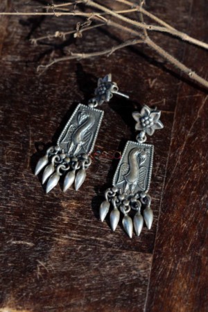 Image for Kessa Kusum Kt74 Mayur Motif Silver Earrings Featured