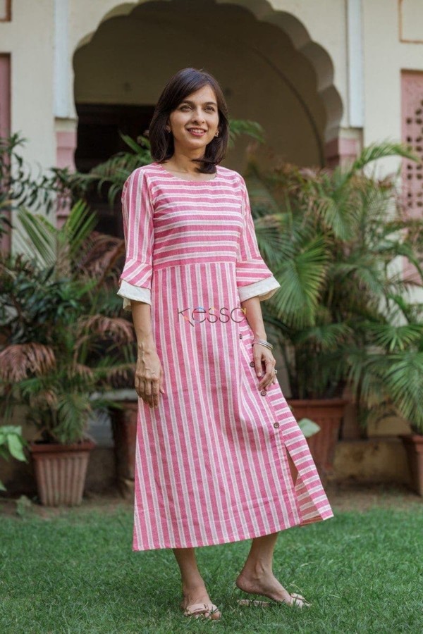 Image for Kessa Ws444 Pink Cream Stripe Dress Featured