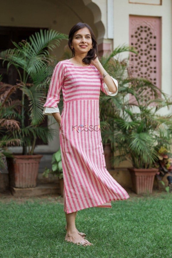Image for Kessa Ws444 Pink Cream Stripe Dress Side