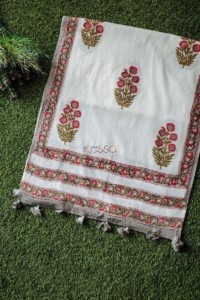 Image for Kjs15 Grey Crimson Mughal Booti Motif Stole Featured