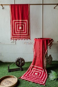 Image for Kjs18 Red Geometric Cotton Stole Featured