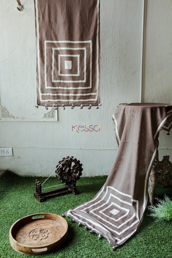 Image for Kjs19 Grey Geometric Cotton Stole Featured