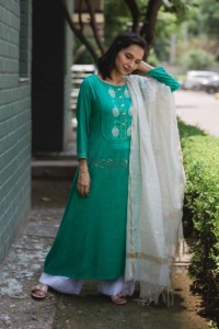 Image for A Line Green Cotton Silk Kurta Featured
