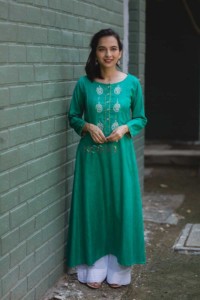 Image for A Line Green Cotton Silk Kurta Front