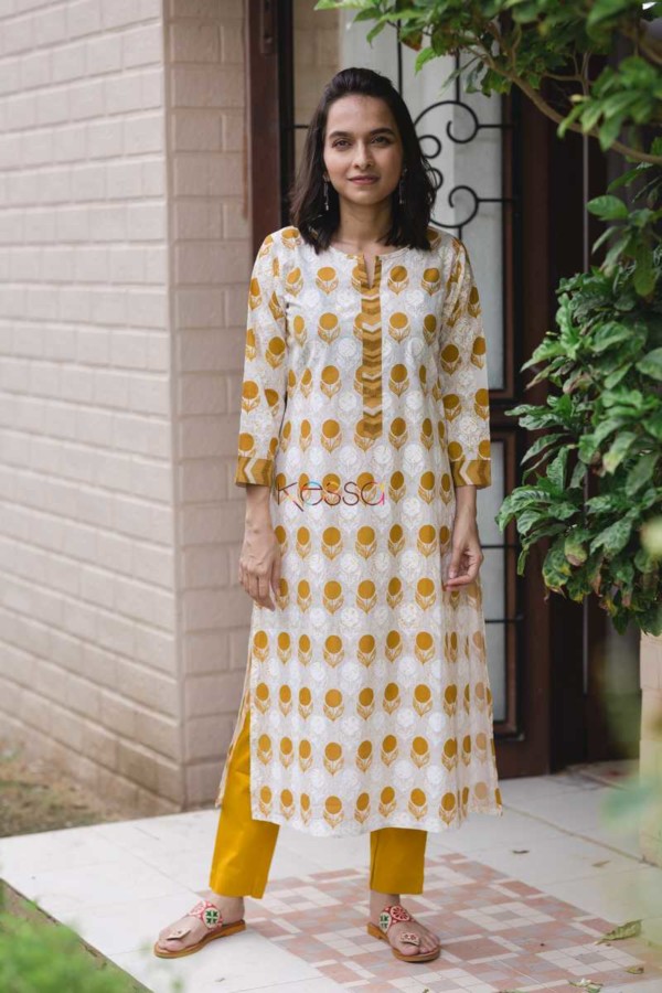 Image for Yellow Side Gather Kurta With Pants
