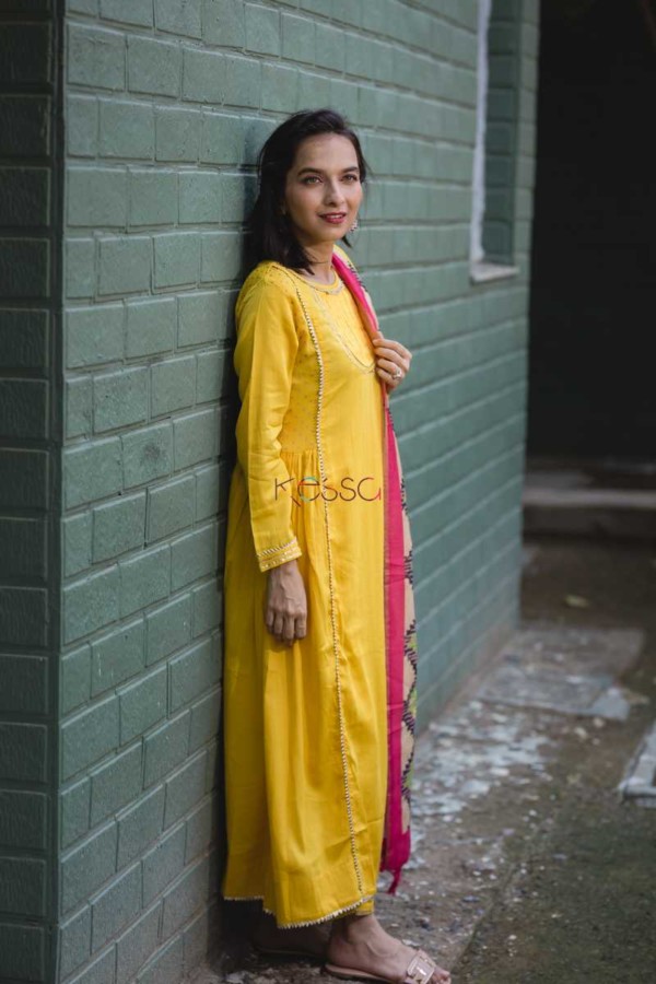 Image for Yellow Side Gather Kurta With Pants With Dupatta