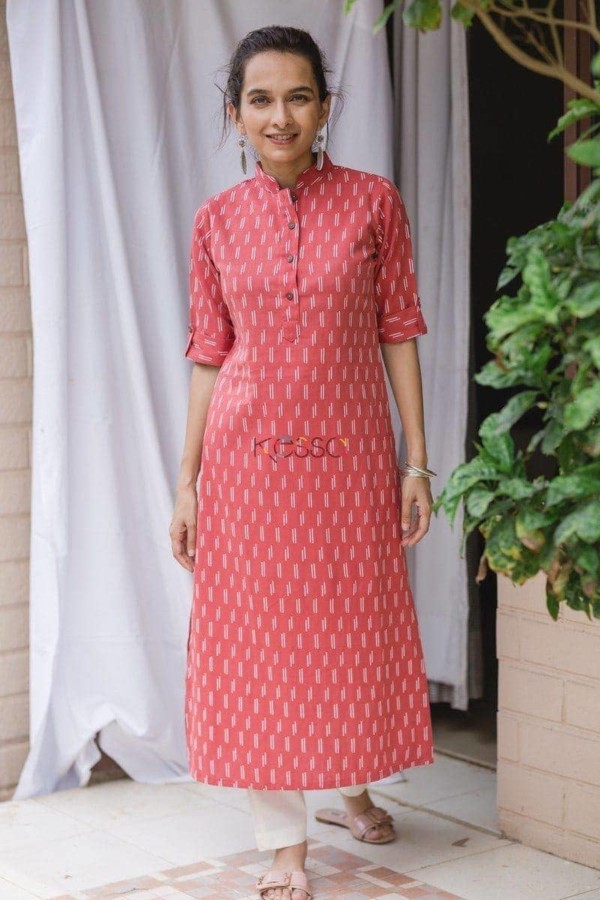 Image for Kessa Taf11 Coral Pink Straight Fit Kurta Front