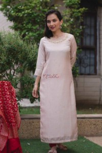 Image for Ws451 Baby Pink Cotton Silk Kurta Front New