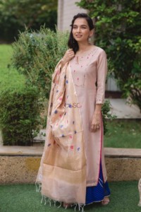 Image for Ws453 Baby Pink Embroidered Chanderi Kurta Featured New