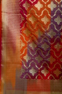 Image for Kessa Kudu Orange Purple Red Banarasi Dupatta Closeup