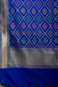Image for Kessa Kudu49 Blue Diamond Jaal Patola Dupatta Closeup