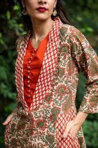 Image for Kessa Sr A Orangish Red Jacket Style Dress Closeup