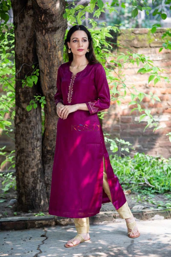 Image for Kessa Ws Purple Silk Kurta With Handwork Featured