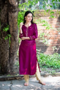 Image for Kessa Ws Purple Silk Kurta With Handwork Front