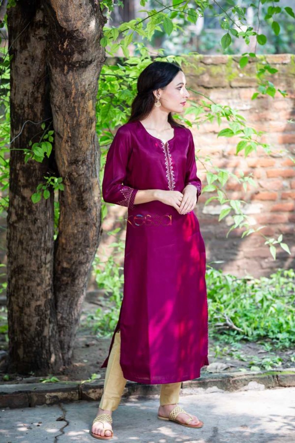 Image for Kessa Ws Purple Silk Kurta With Handwork Side